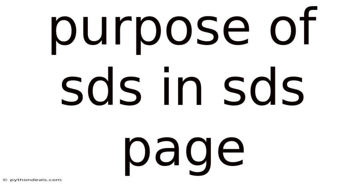 Purpose Of Sds In Sds Page