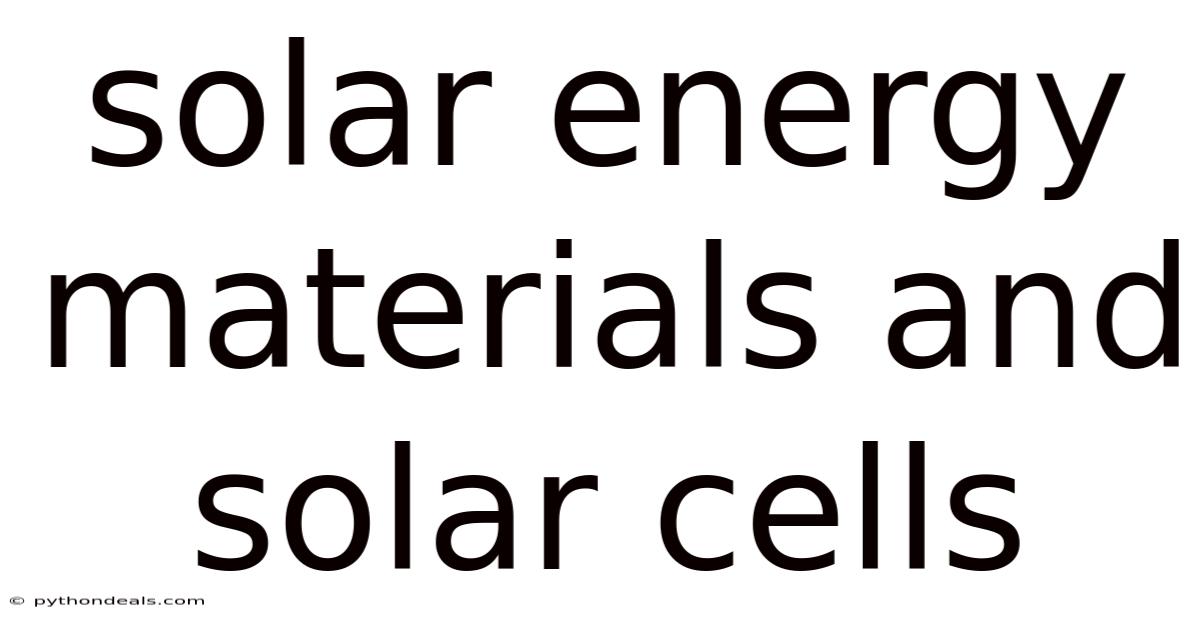 Solar Energy Materials And Solar Cells
